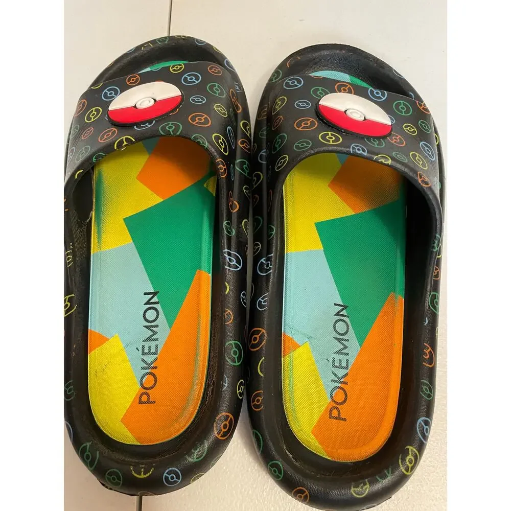 Pokemon Ground‎ up slip on Flip Flop black green 6 Unisex soft slides